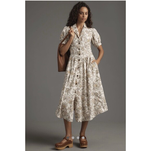 Anthropologie Pilcro Corduroy Midi Women’s Dress Sz 6 Brown Pattern - Picture 1 of 8